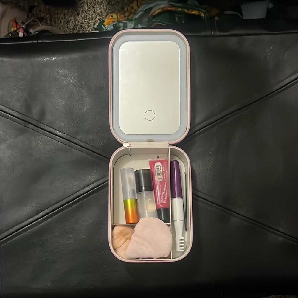 Pink Makeup Organizer with Mirror